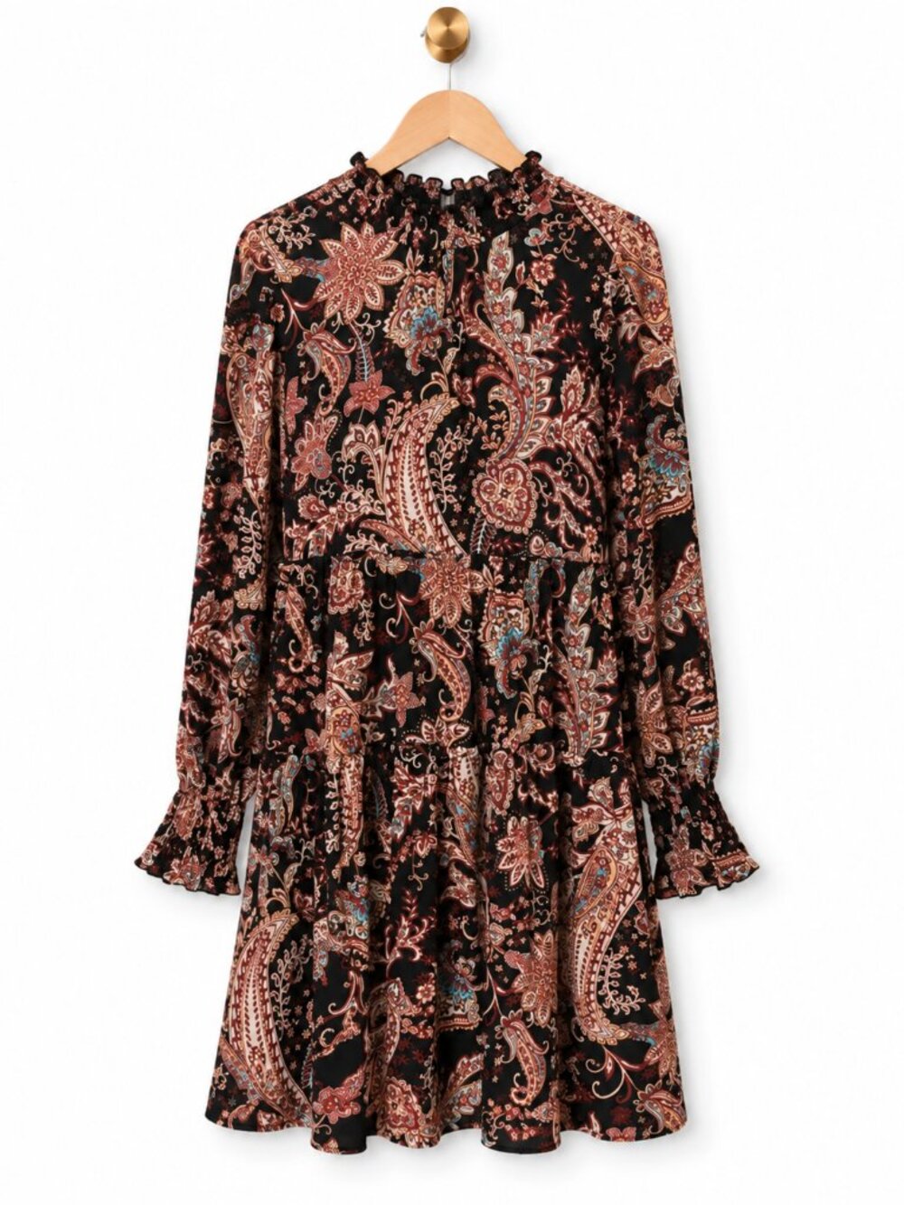 Anthropologie Cady Paisley Tiered Mini Dress XSP Long Sleeve Boho Western